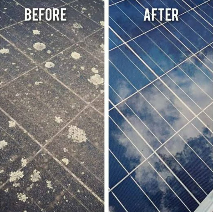 Solar panel cleaning, before and after